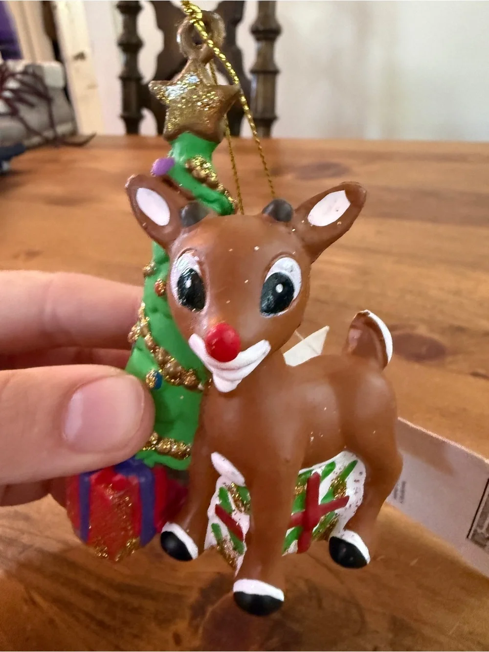 Rudolph Reindeer Christmas Tree Ornament - Brown & Green